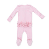 Solid Romance Rose Rib - 2 Way Ruffle Front Zipper Footie