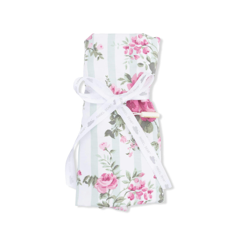 Cabbage Rose Stripe - Ruffle Burp Cloth