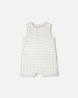Cotton Striped Romper White And Grey Stripes