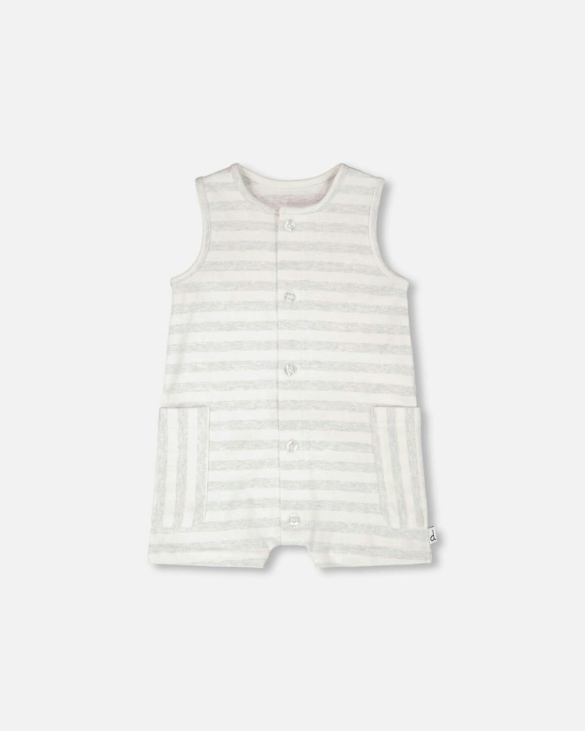 Cotton Striped Romper White And Grey Stripes