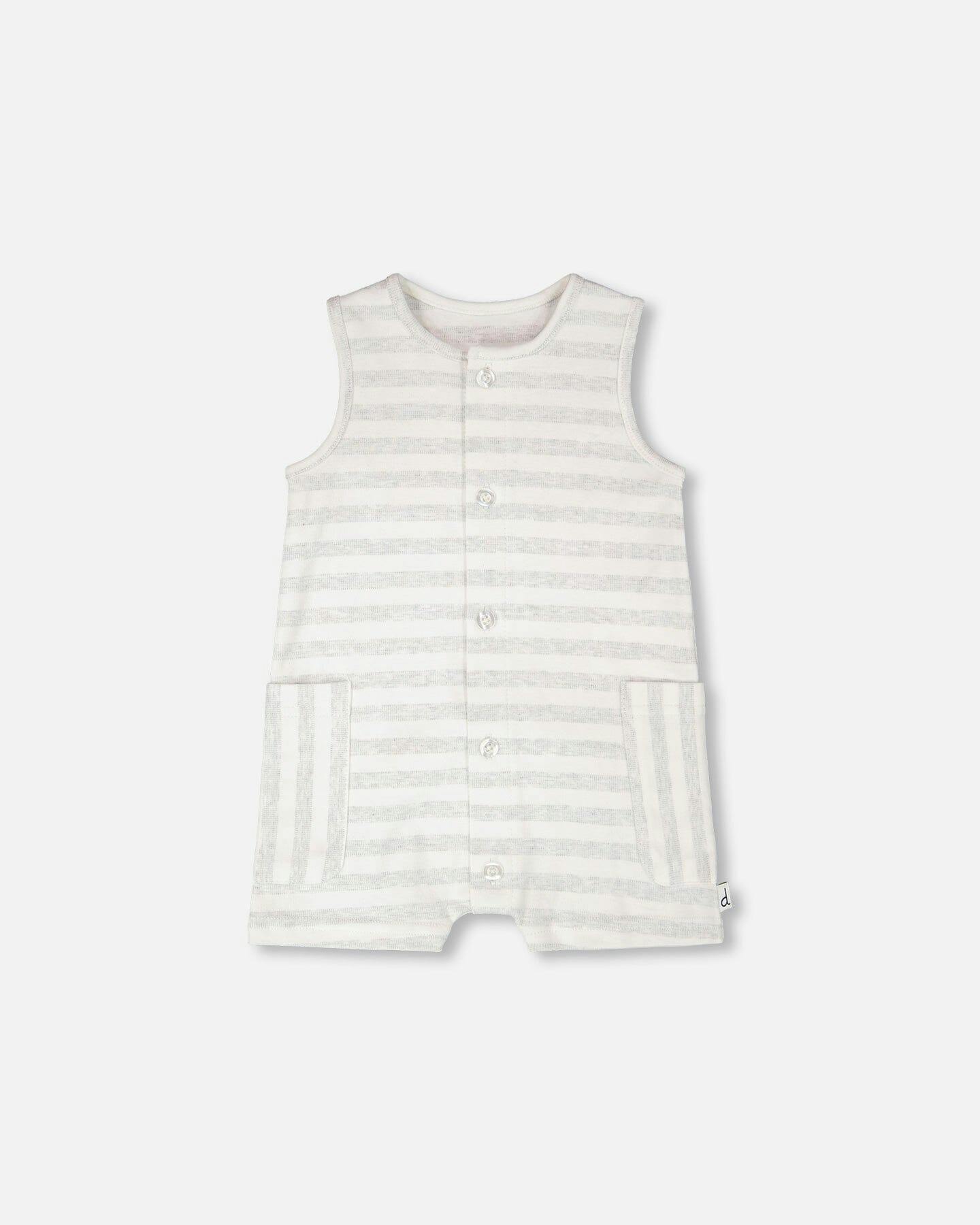 Cotton Striped Romper White And Grey Stripes