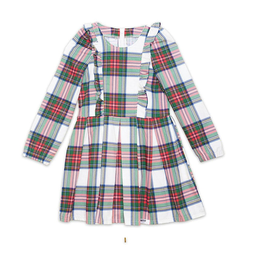 Long Sleeve Ruffle Dress in Holiday Plaid - 26
