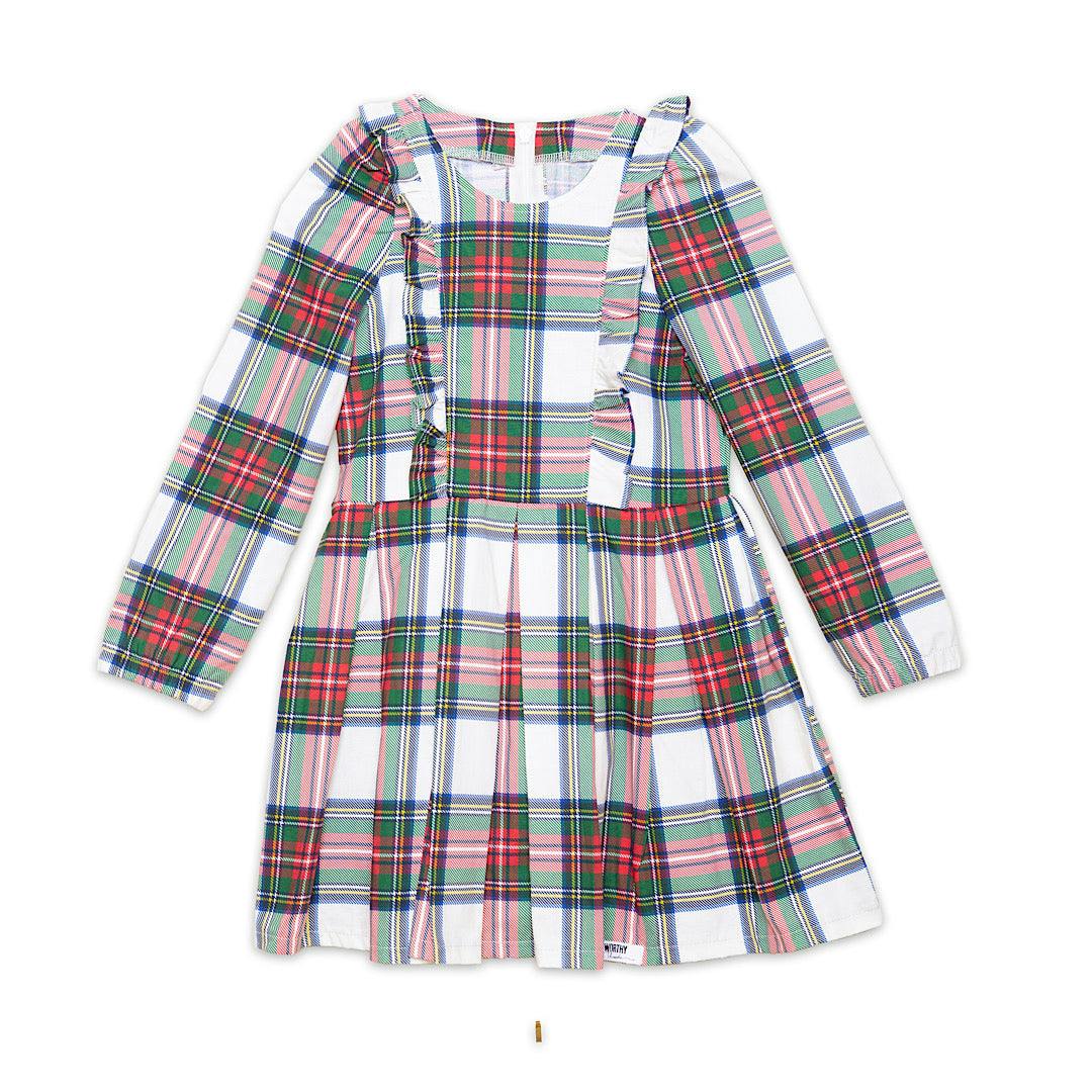 Long Sleeve Ruffle Dress in Holiday Plaid - 26