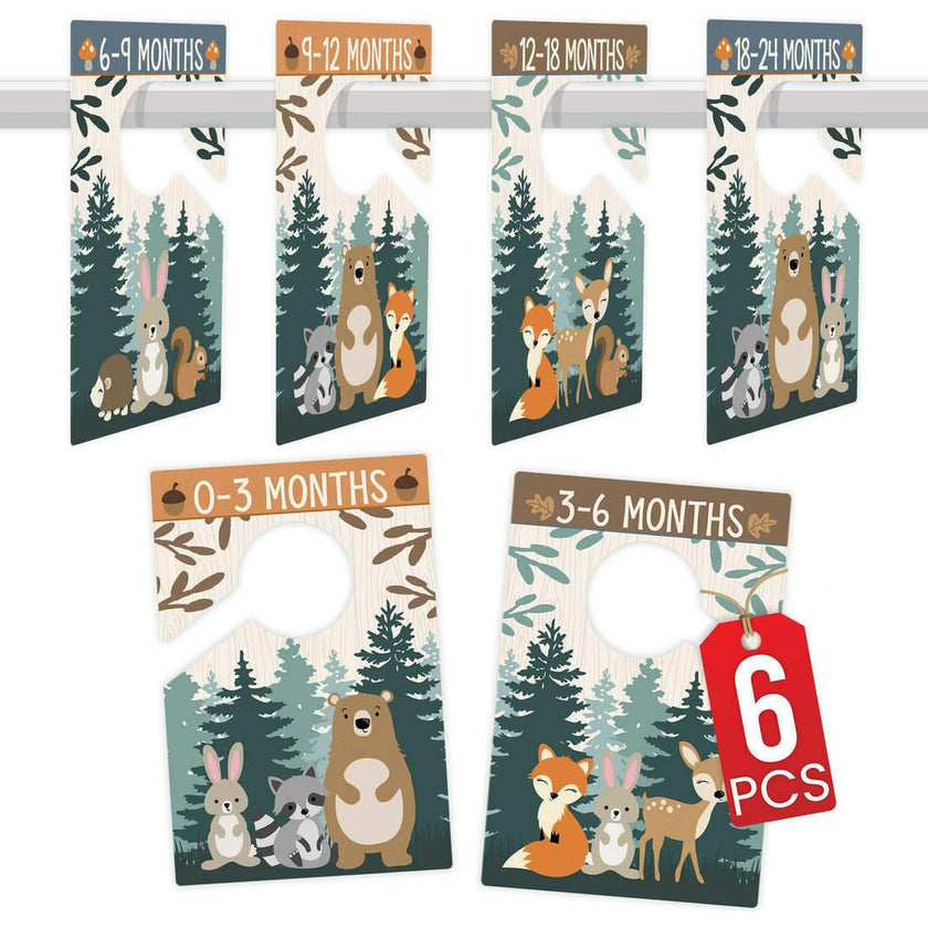 6-Piece Woodland Baby Closet Dividers & 6-Piece Nursery Wall Art Prints Baby Shower Gift