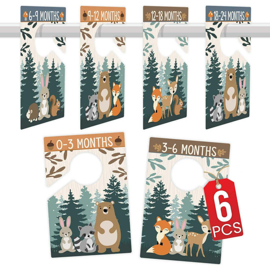 6-Piece Woodland Baby Closet Dividers & 20-Piece Baby Milestone Stickers Baby Shower Gift