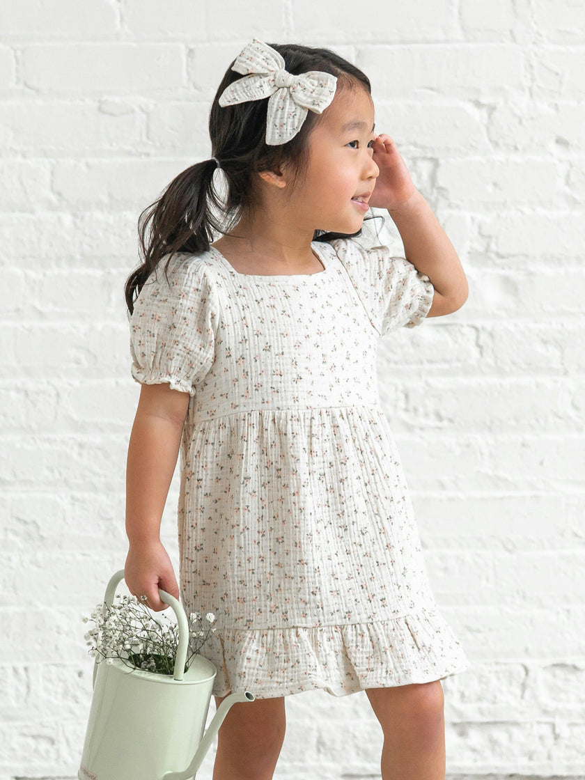 Celine Muslin Square Neck Dress - Camellia Floral / Shell + Fern