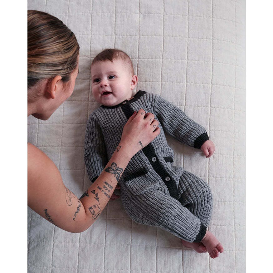Chunky Ribbed Knit Round Neck Long Sleeve Loose-Fit Romper