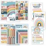 16-Piece Laminated Boho Rainbow Prek & Kindergarten Posters