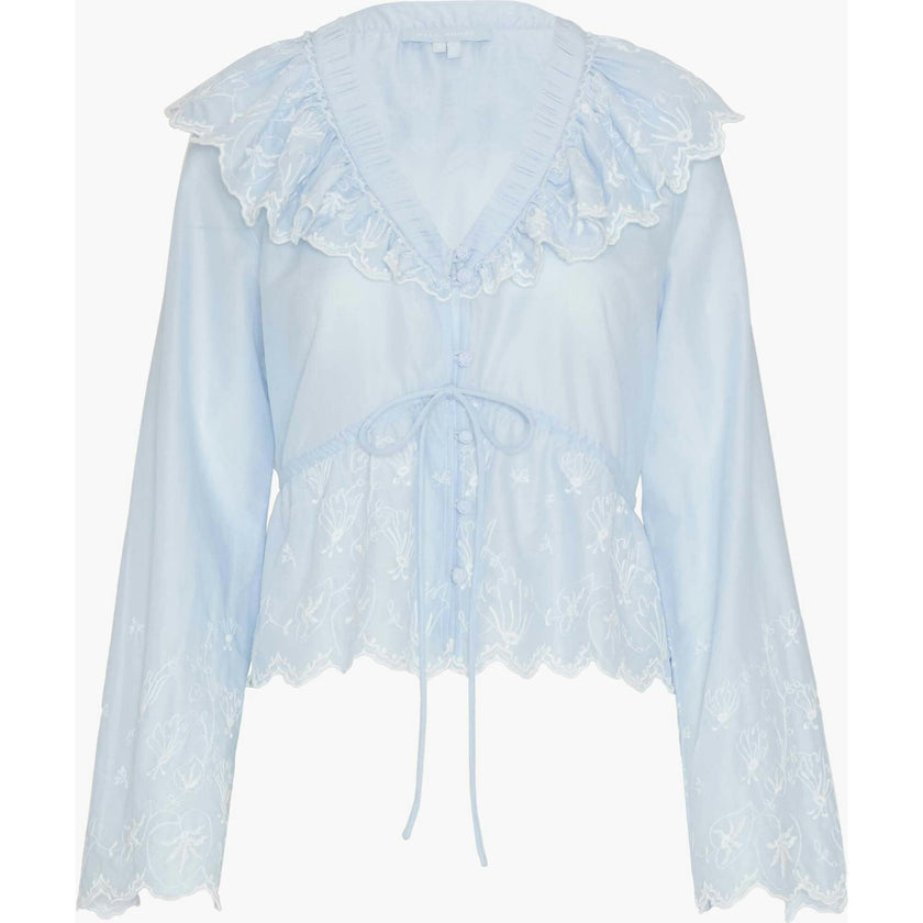 The Zoya Top - Powder Blue with White Embroidery