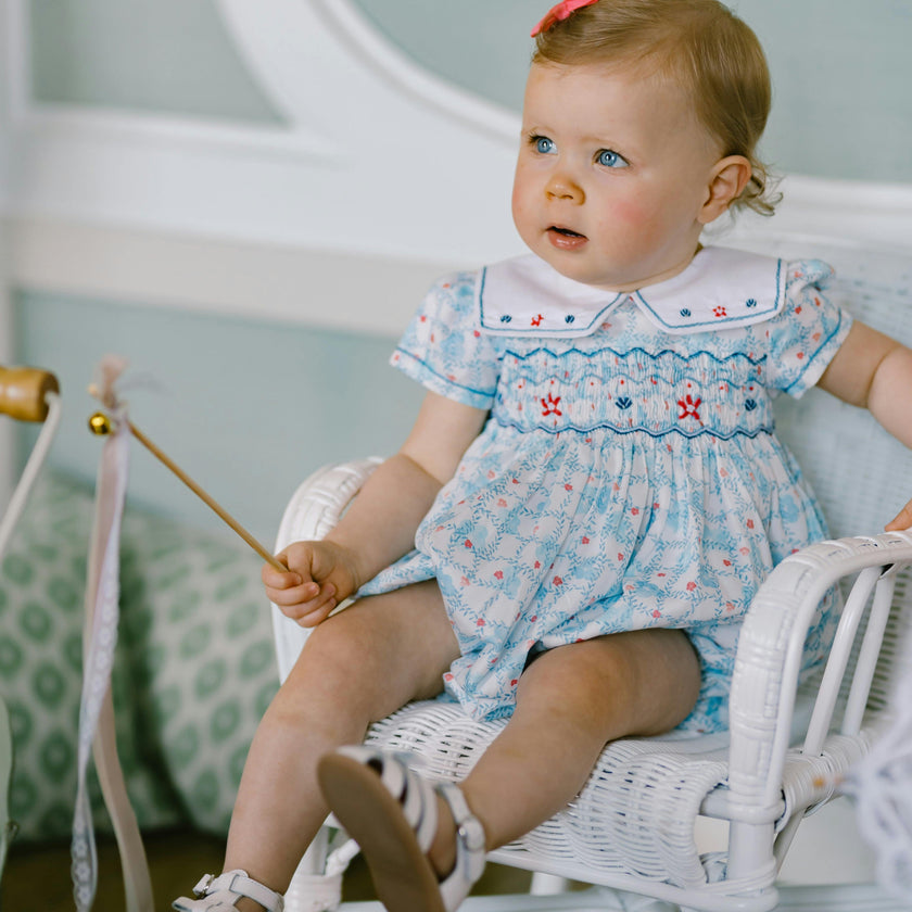 Riviera Floral Blue Short Sleeve Bubble Romper