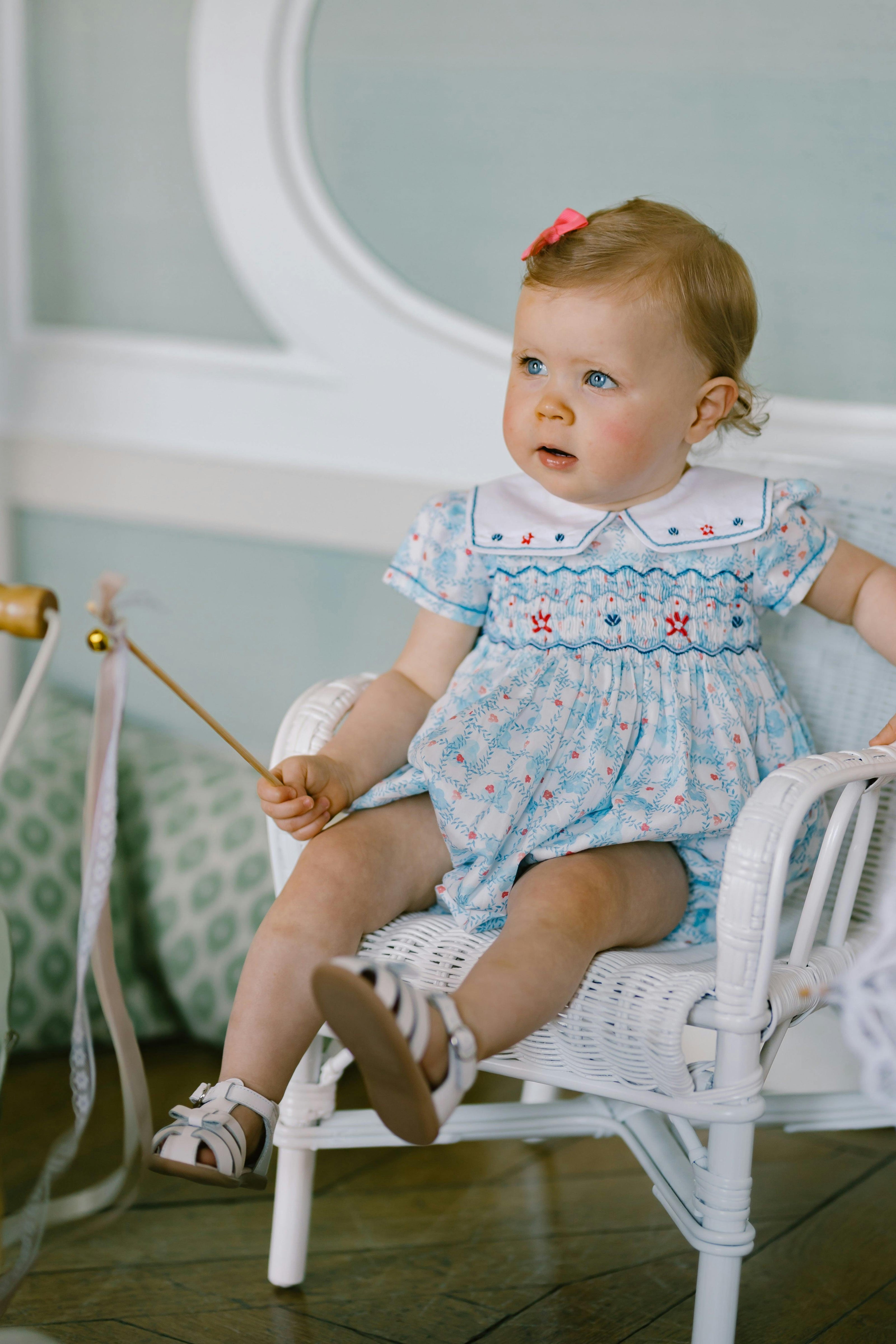Riviera Blue Floral Smocked Bubble Romper