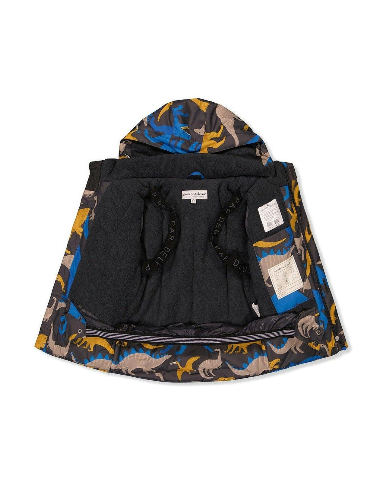 Two Piece Play Snowsuit Grey and Blue Dinosaur Print with Yellow Pants