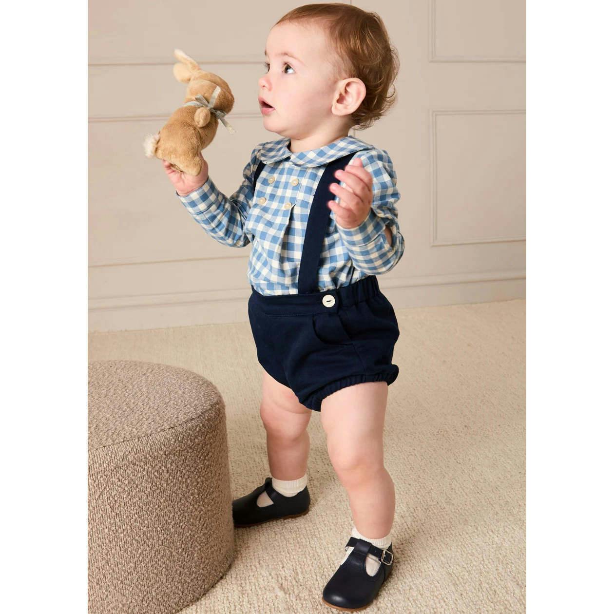 Darby Gingham Button Detail Long Sleeve Shirt in Blue (3mths-4yrs)