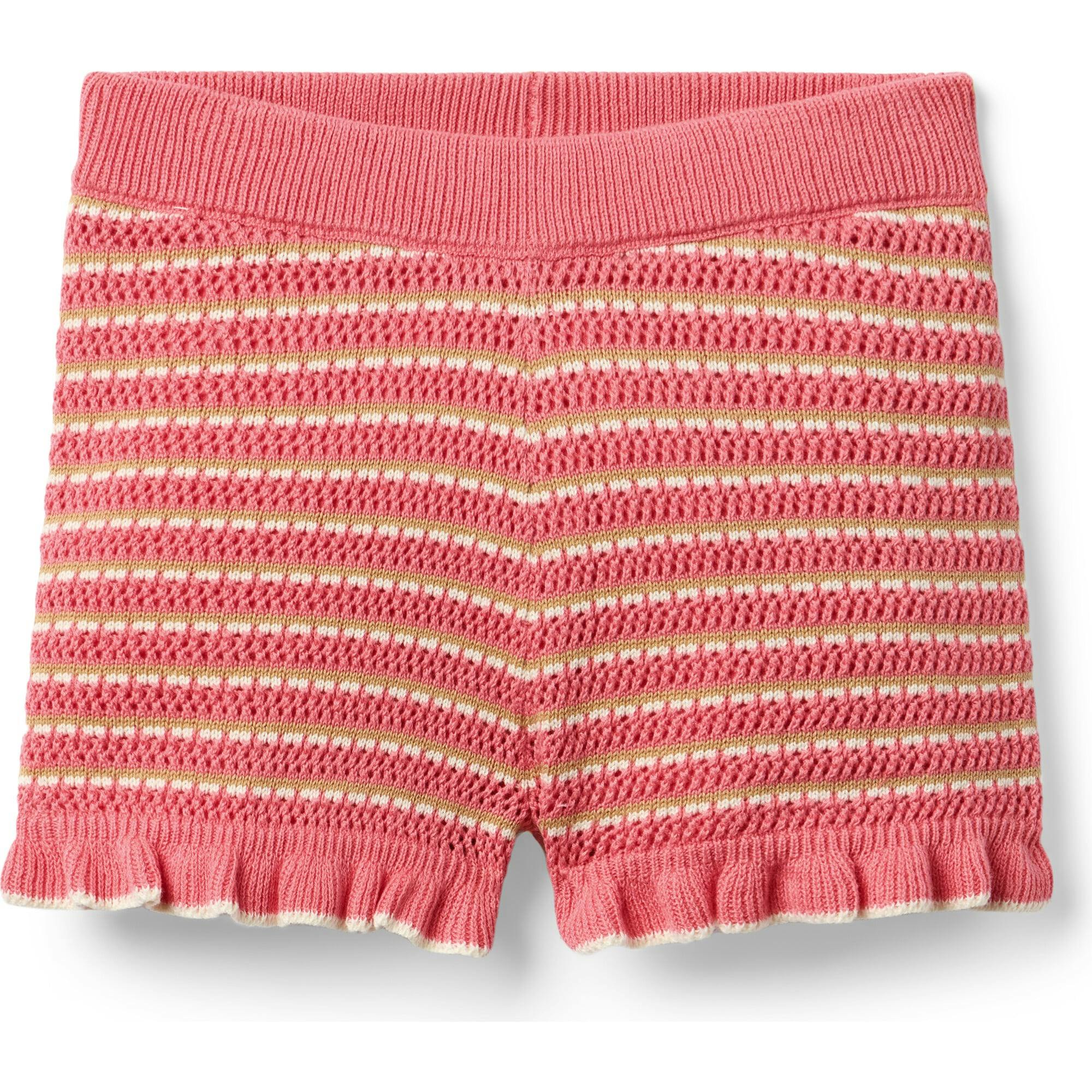 Striped Ruffle Sweater Short, Pink