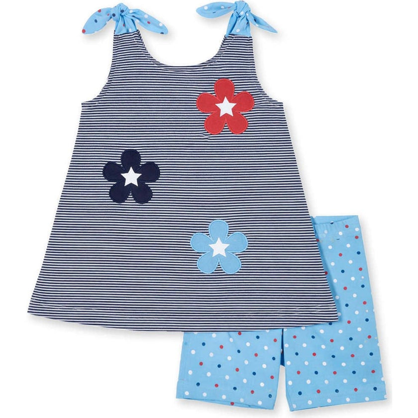 Stripe Knit Short Set With Flowers & Stars