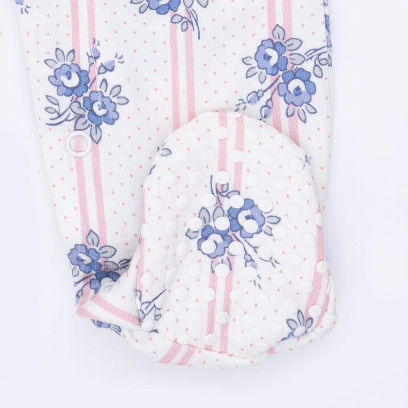 Stripe Dot Roses - Smocked Peter Pan Snap Footie