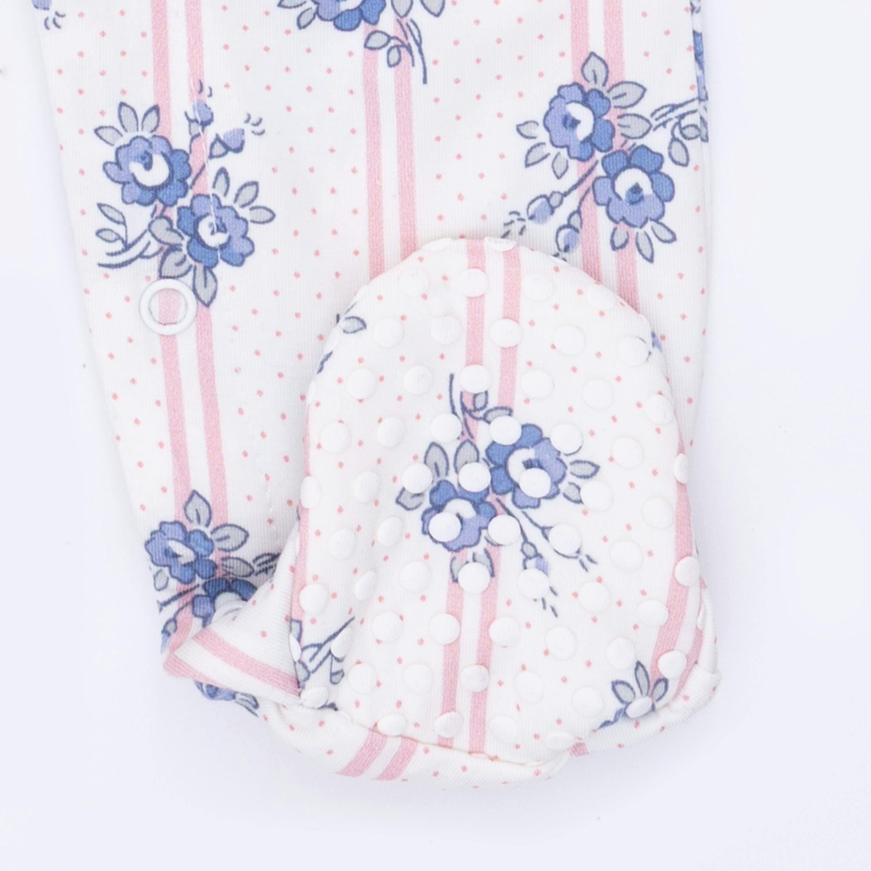 Stripe Dot Roses - Smocked Peter Pan Snap Footie