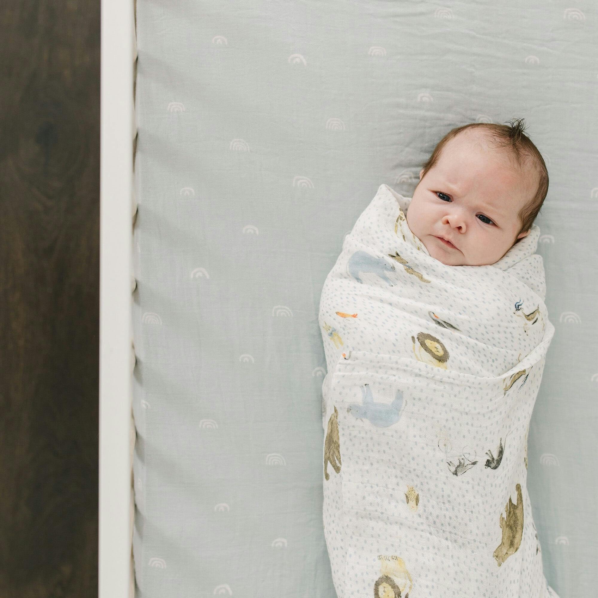 Cotton Muslin Crib Sheet - Blue Rainbow