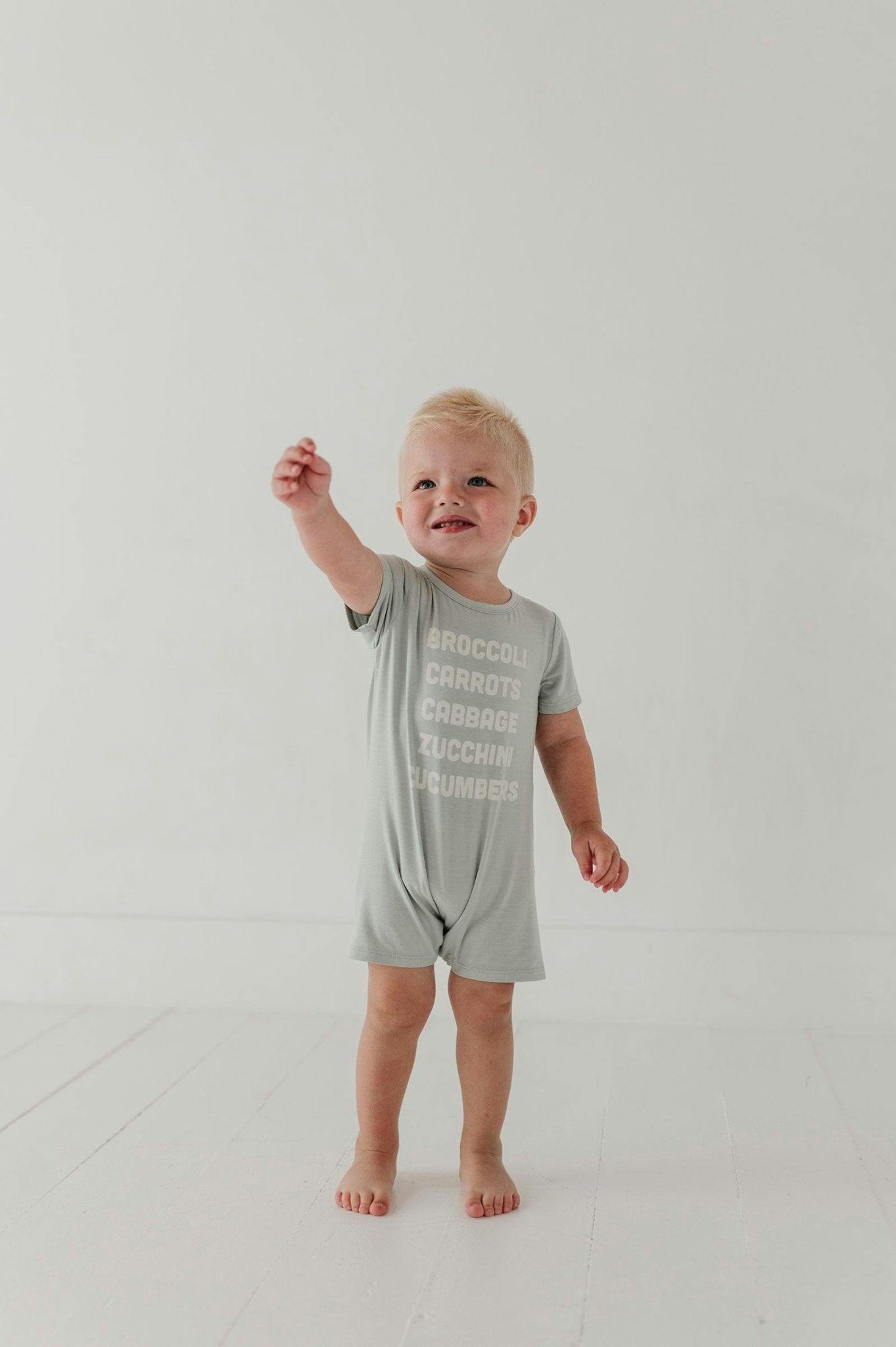 Baby Boy Short Sleeve Tee Romper in Broccoli Carrots
