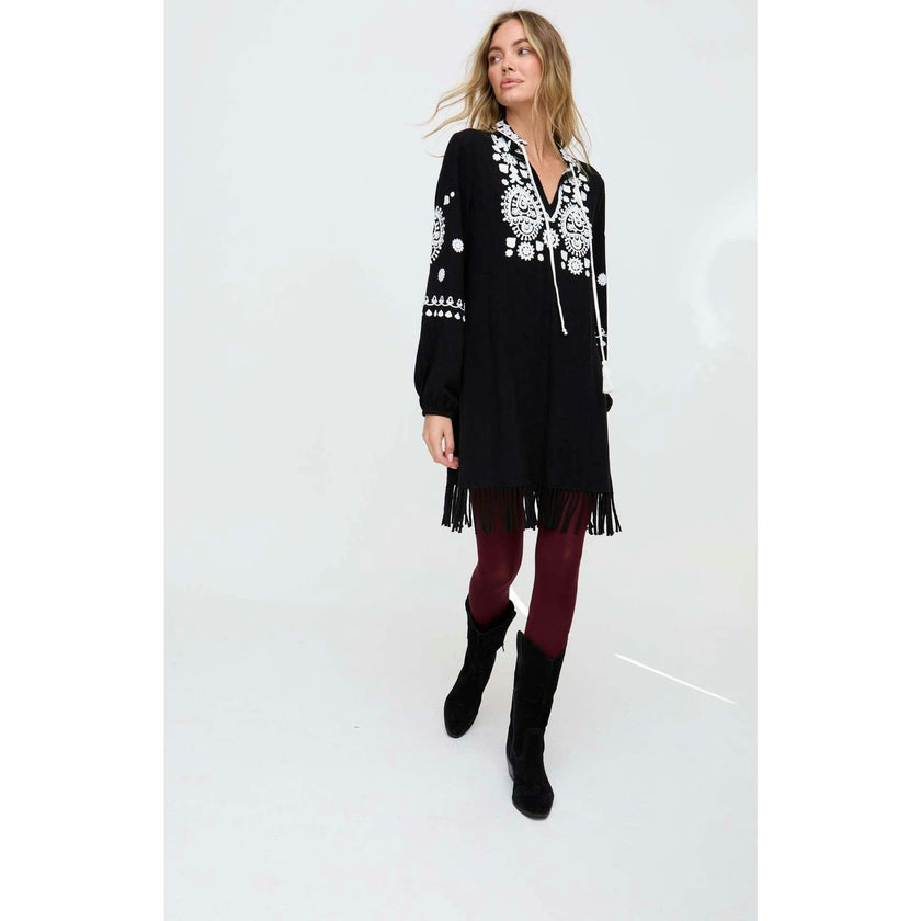 Katie Fringe Embroidered Mini Dress