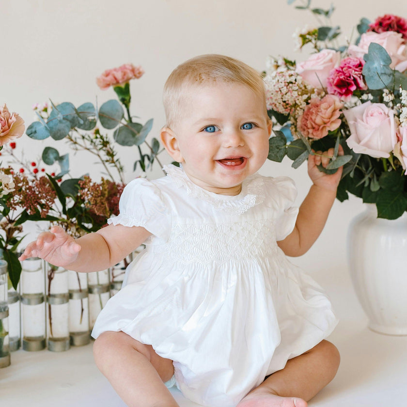 Antoinette Ceremony White Smocked Baby Bubble