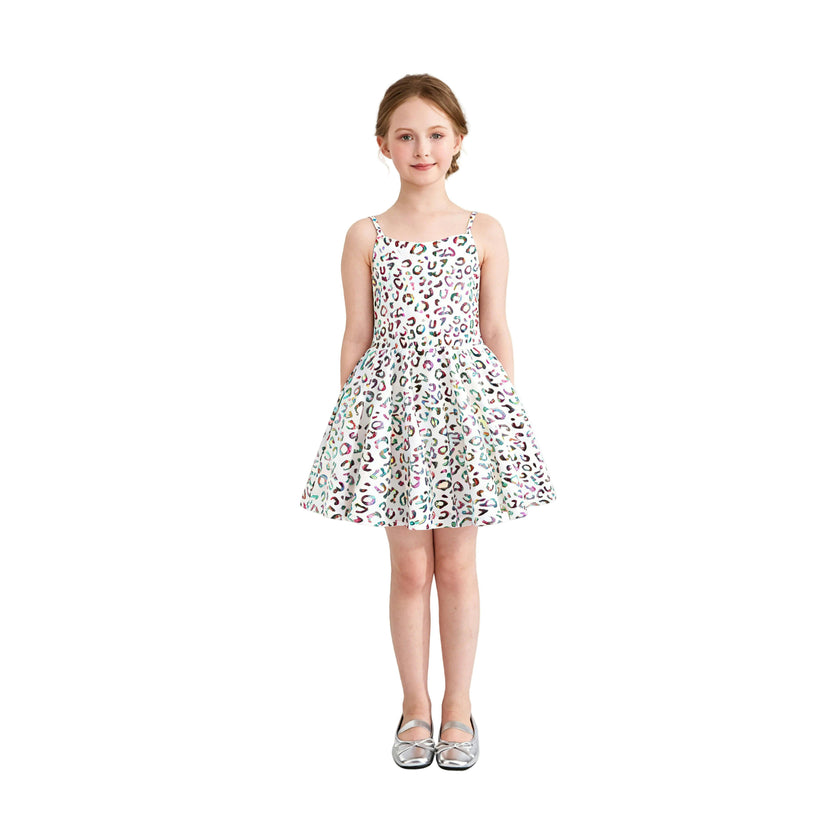 White Arlisse Holographic Leopard Dress