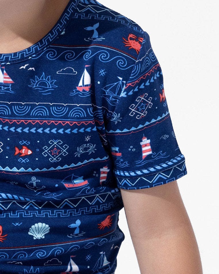 Sail Away Fair Isle Bamboo Kids Pajama Short Set