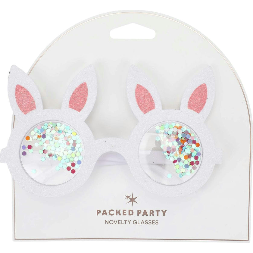 Packed Party Hop-To-It Confetti Bunny Novelty Glasses - Glitter Bunny Ears with Confetti-Filled Lenses and Gold Too Hip to Hop Text, 6x4 Inch