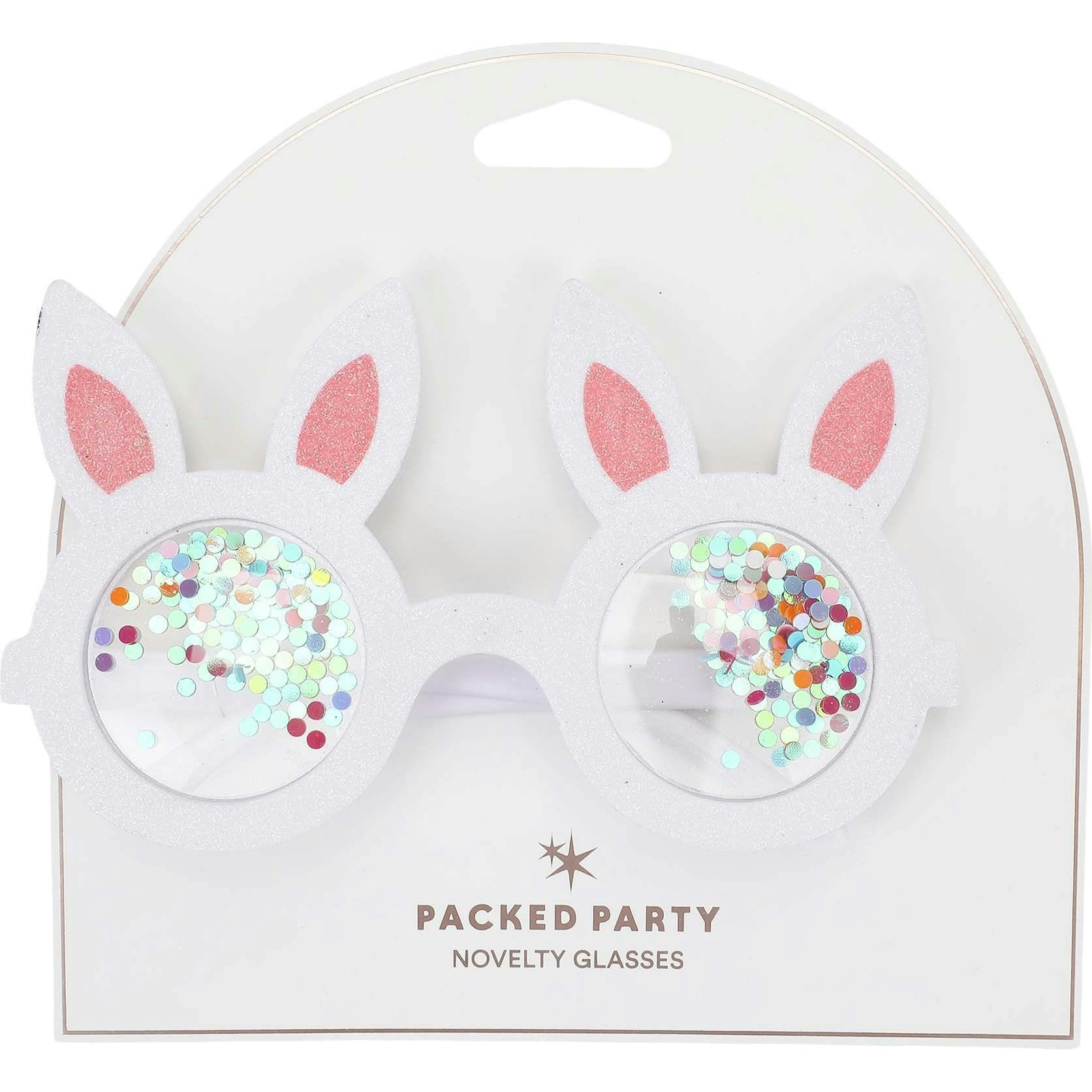 Packed Party Hop-To-It Confetti Bunny Novelty Glasses - Glitter Bunny Ears with Confetti-Filled Lenses and Gold Too Hip to Hop Text, 6x4 Inch
