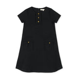 Ponte A-Line Ruffle Placket Dress