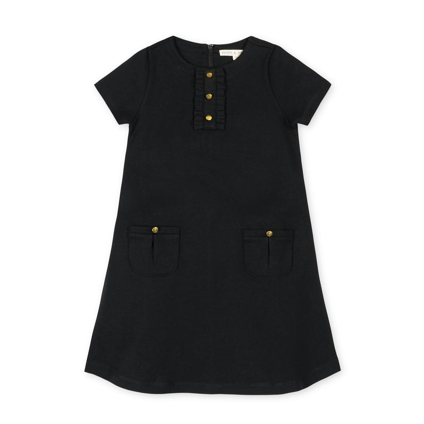 Ponte A-Line Ruffle Placket Dress