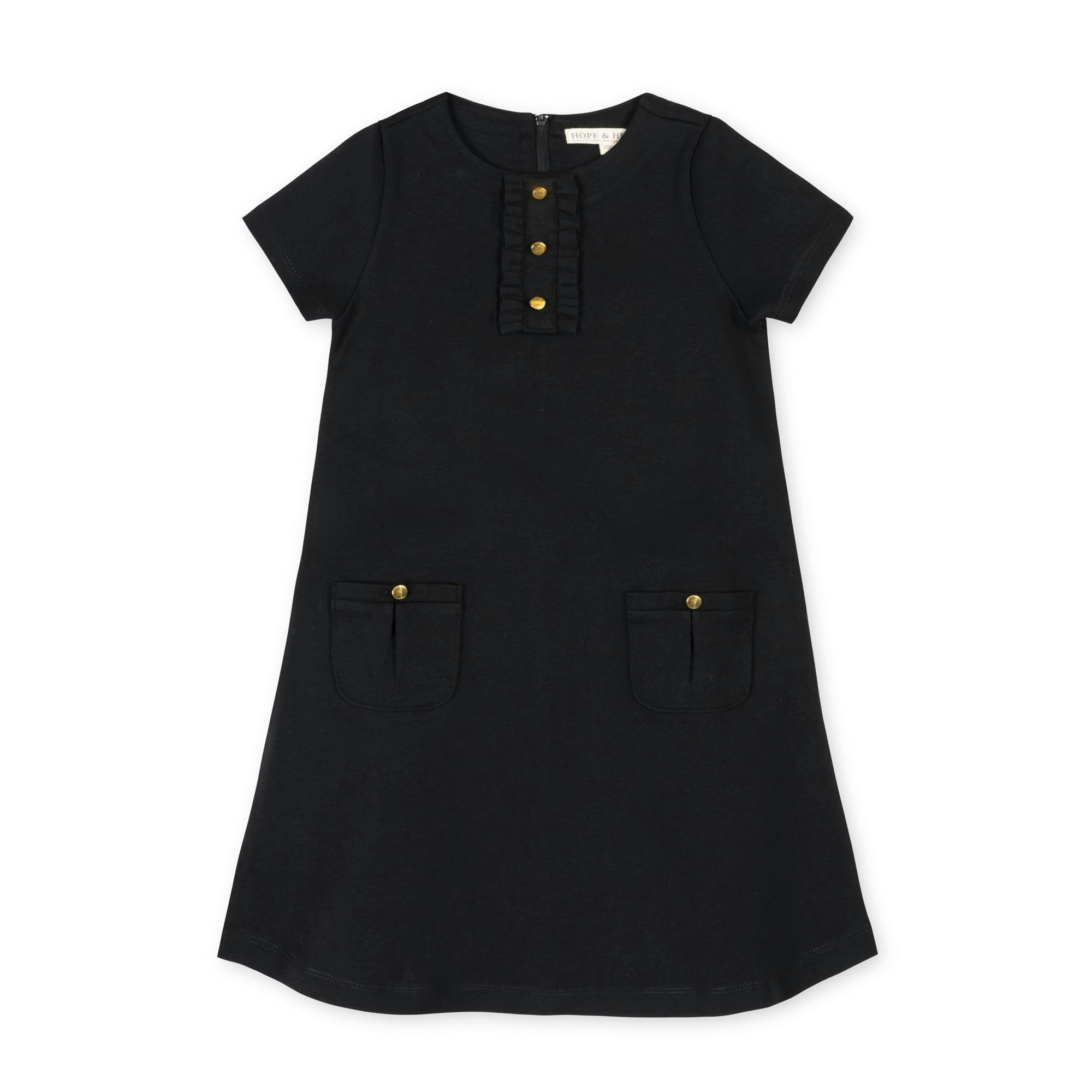 Ponte A-Line Ruffle Placket Dress
