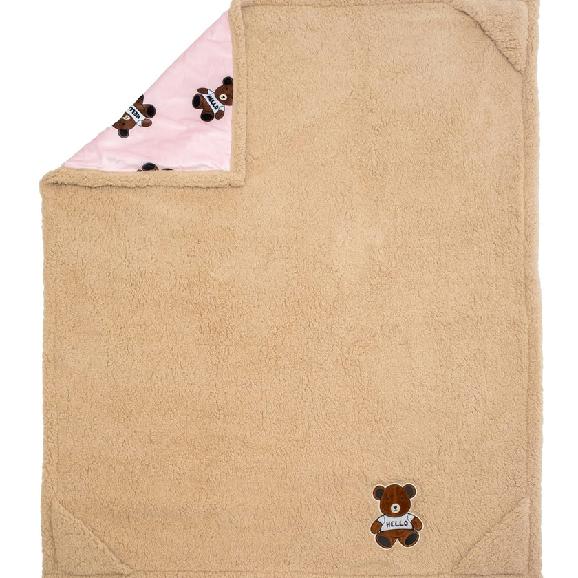 Cozy Switch Blanket – Reversible Sherpa & Mink Fleece Blanket with Embroidered Appliqué, Teddy Bears