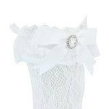 Rhinestone Lace Trim Bow Socks