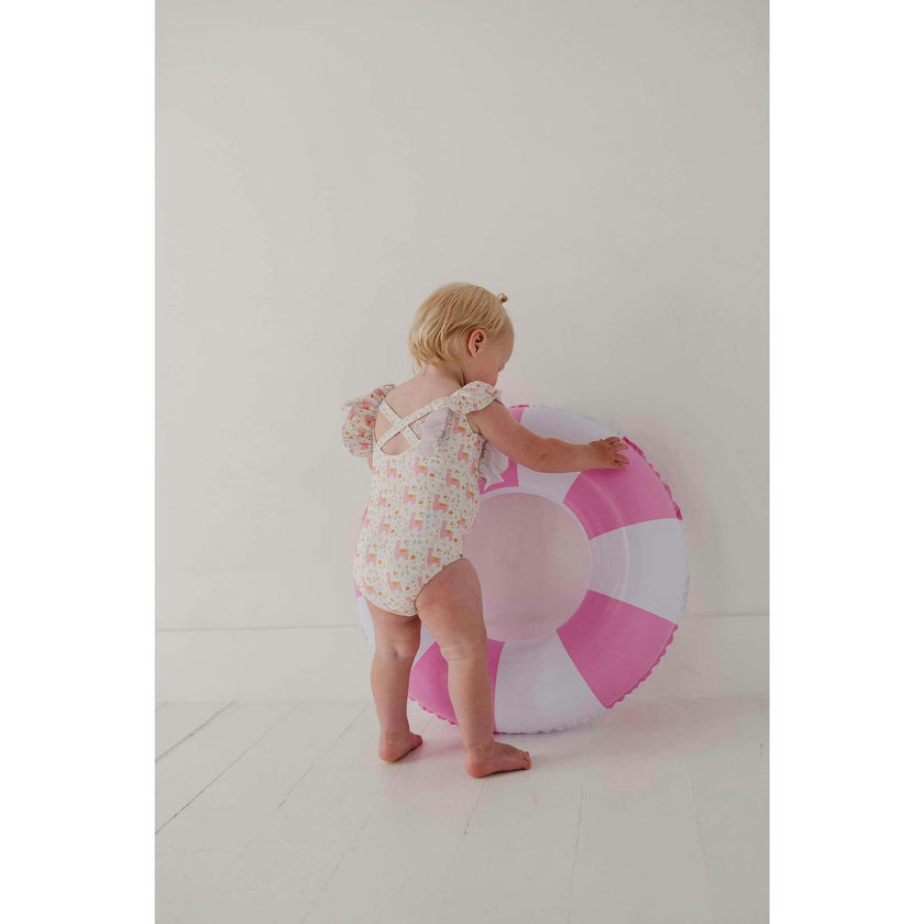 Baby Girl Ruffle Sleeve Cross Back Swimsuit