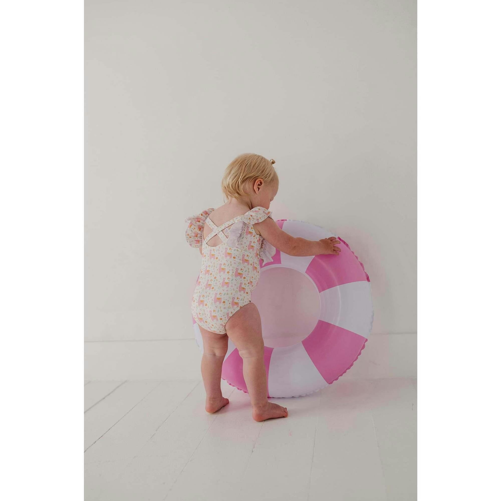 Baby Girl Ruffle Sleeve Cross Back Swimsuit