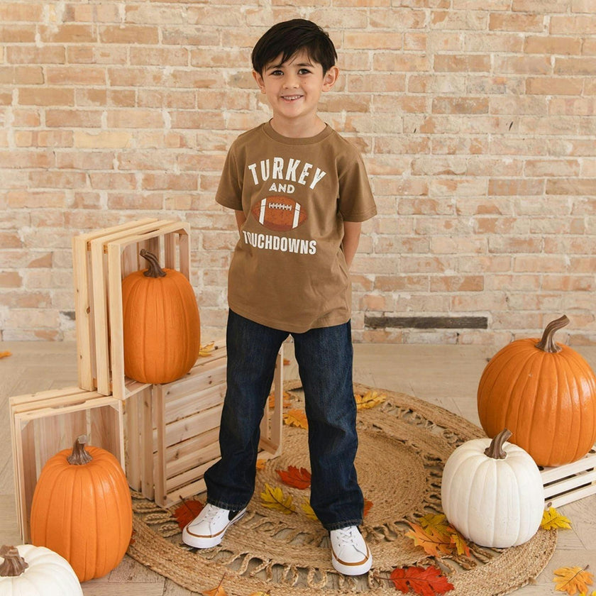 Turkey and Touchdowns Thanksgiving Short Sleeve T-Shirt