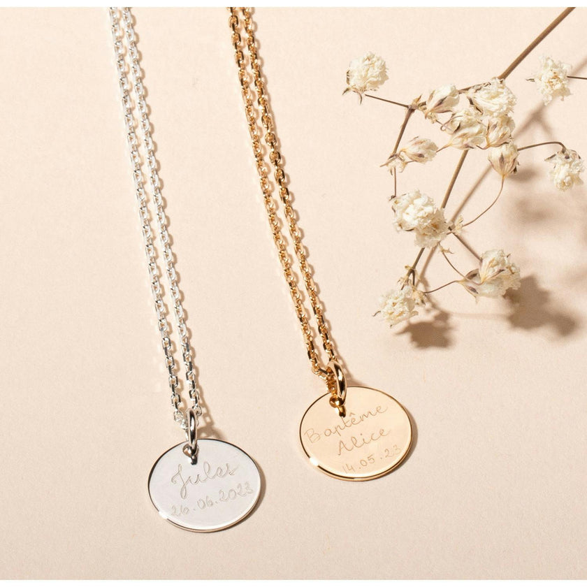 Personalized Christening Disc Necklace, Sterling Silver