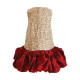 Crimson Ruffles & Golden Gleam Dress