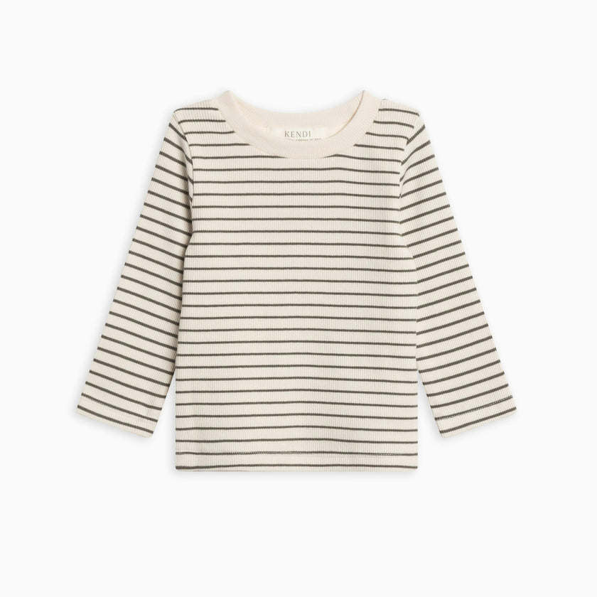 KENDI Rory Ribbed Long Sleeve Top Olive Stripe