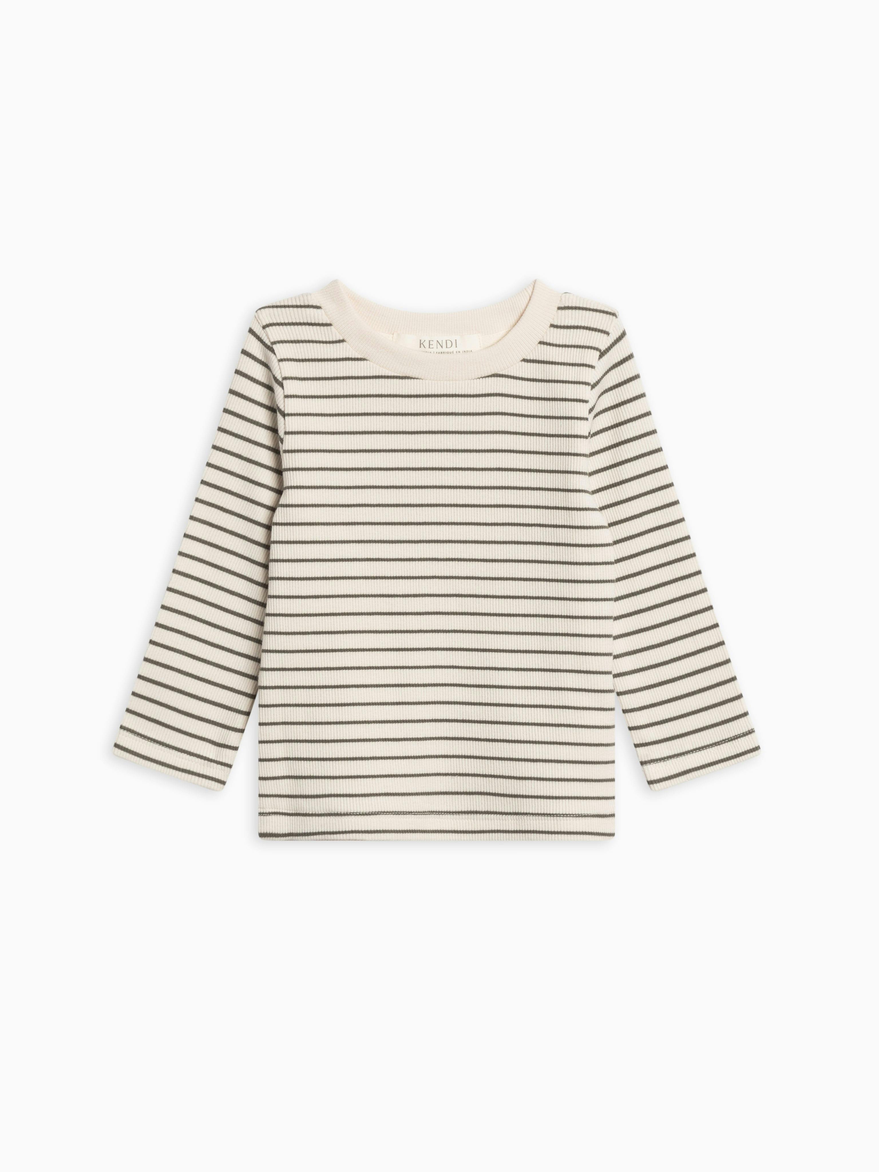 KENDI Rory Ribbed Long Sleeve Top Olive Stripe