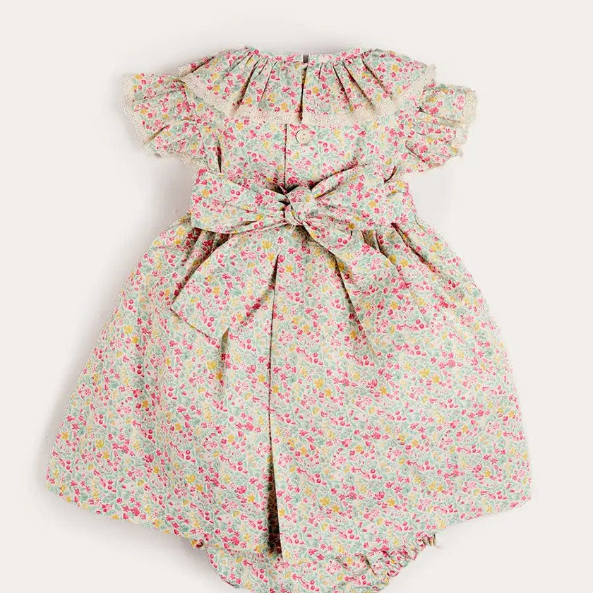 Adelaide Floral Hand Smocked Ruffle Collar Cap Sleeve Dress in Pink (12mths-6yrs)