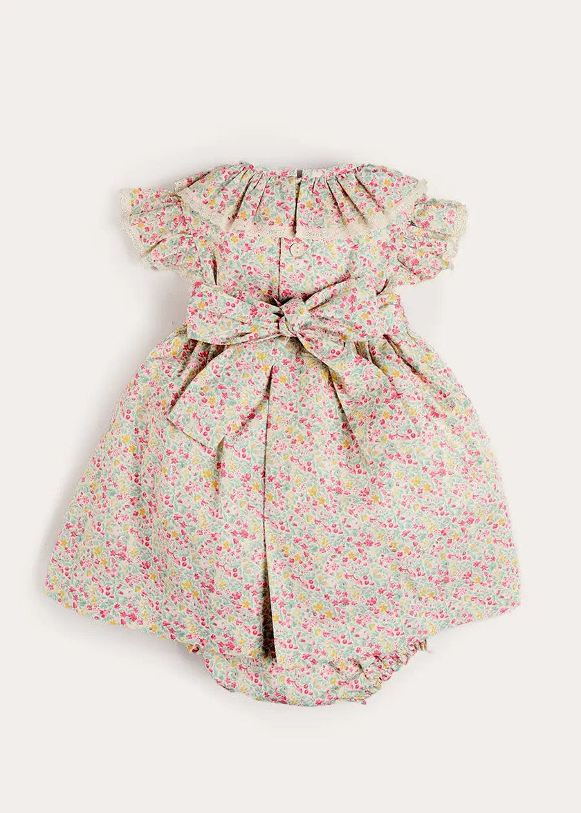 Adelaide Floral Hand Smocked Ruffle Collar Cap Sleeve Dress in Pink (12mths-6yrs)