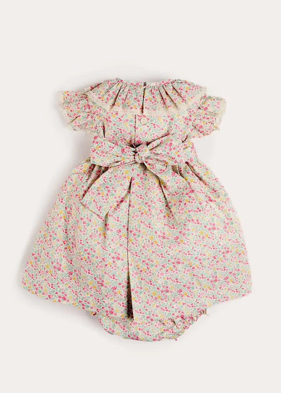 Adelaide Floral Hand Smocked Ruffle Collar Cap Sleeve Dress in Pink (12mths-6yrs)