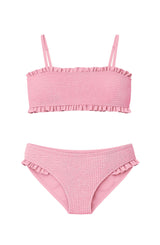 June Crinkle Ruffle Bandeau Two Piece Swimsuit - Candy Pink