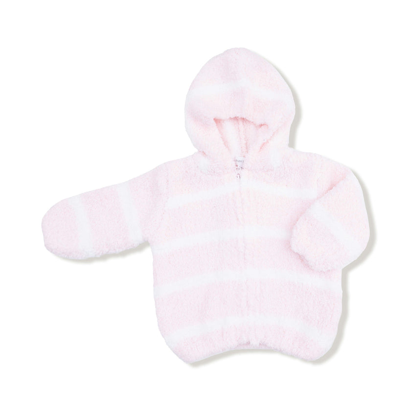 Chenille - Pretty Pink & Ivory Stripe Hooded Jacket