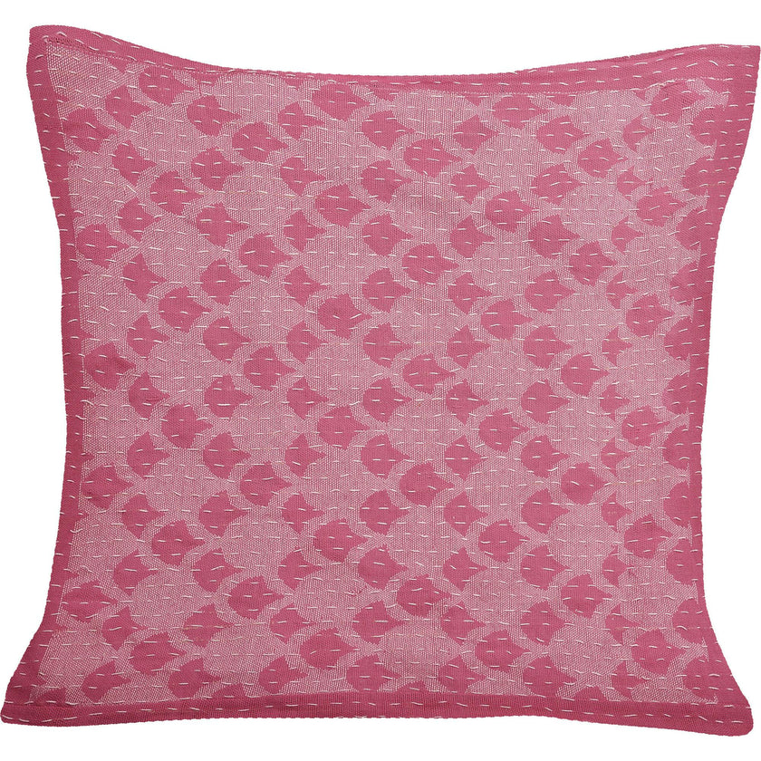 Artisan Hand Loomed Cotton Square Pillow - Pink Ginkgo Design - 24"