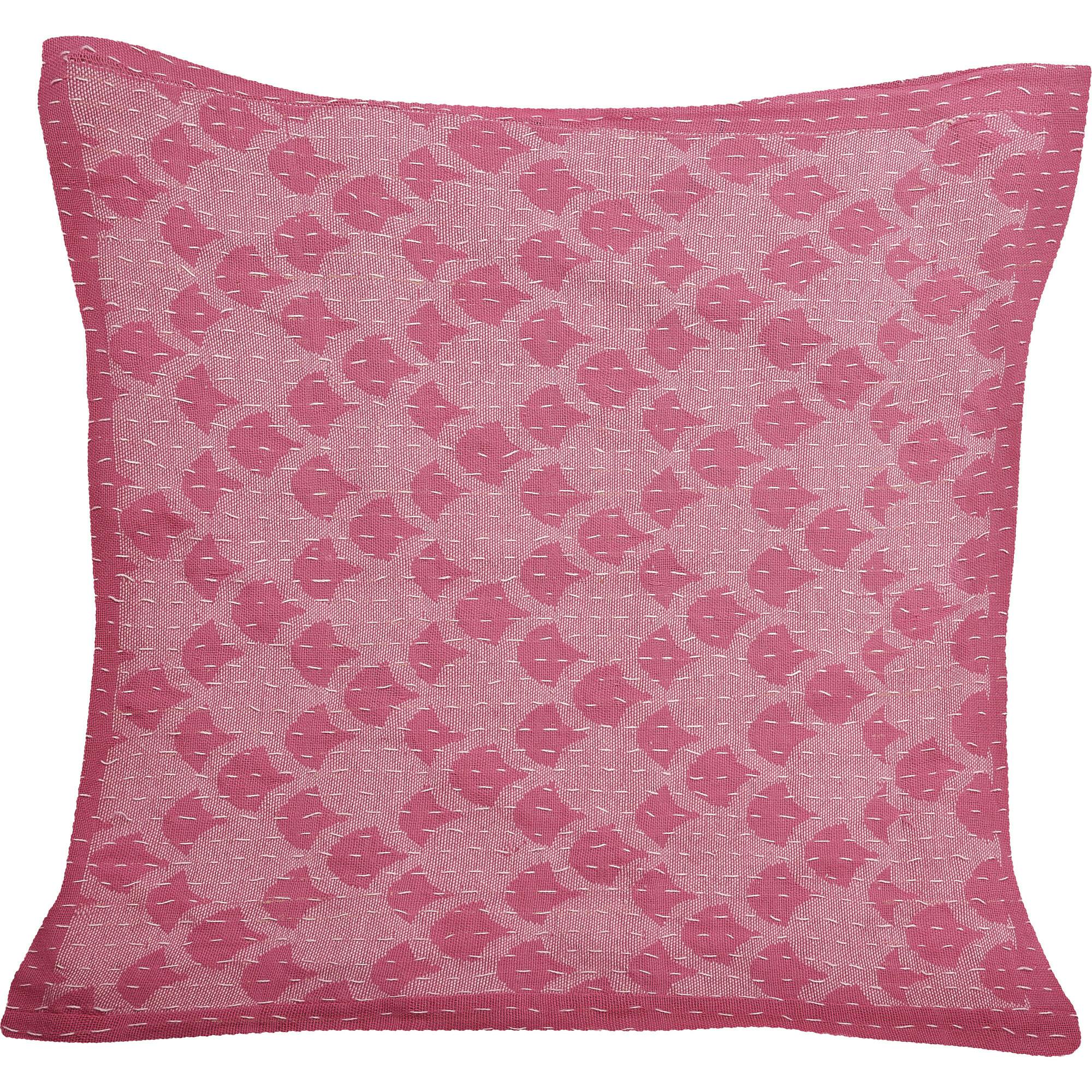 Artisan Hand Loomed Cotton Square Pillow - Pink Ginkgo Design - 24