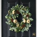 Cream Pumpkin, Eucalyptus & Gourd, Lamb's Ear Fall Harvest Front Door Wreath - Available In 2 Sizes