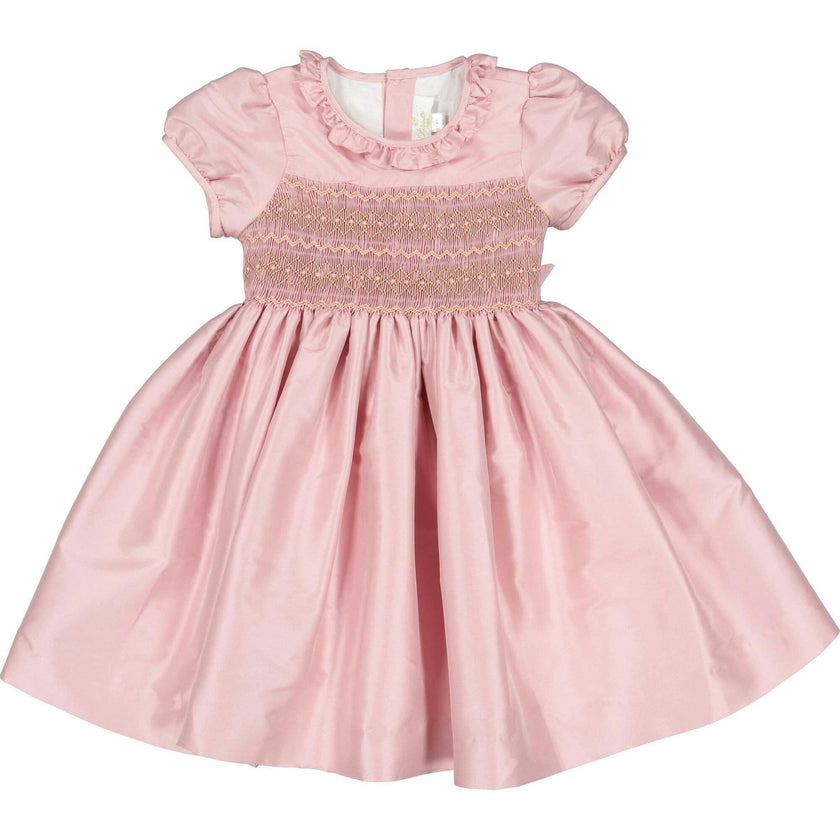 Astrid Pink Silk Smocked Girl Dress